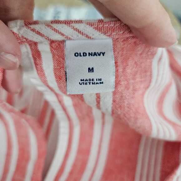 Old Navy Linen Cropped Romper Women’s Med Red White Striped Ruffle Jumper EUC - Picture 4 of 14
